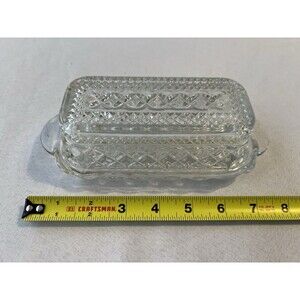 Vintage Anchor Hocking Wexford Cut Glass Covered Butter Dish Diamond XXX Pattern